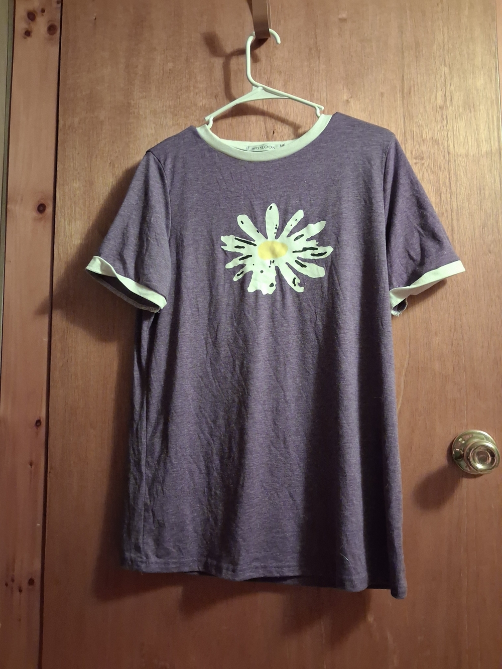 MISSLOOK Purple Daisy Ringer Tee with Mint Trim